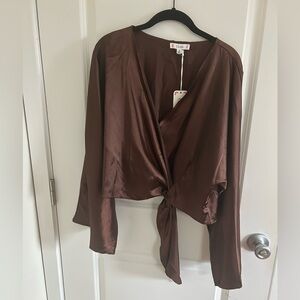 Chocolate Tie-Front Wrap Top